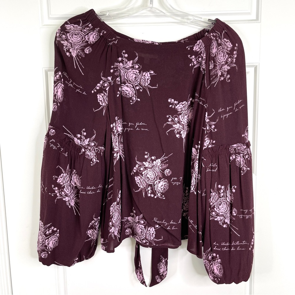 CINQ A SEPT Amelie Floral Blouse Top Size M Burgundy Off Shoulder